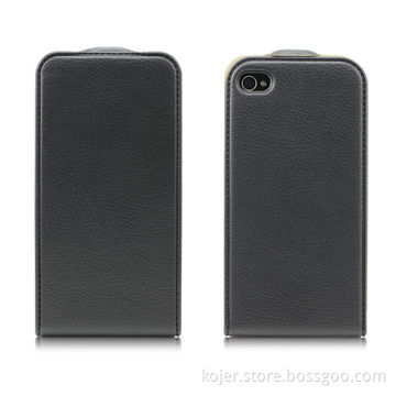Leather Case for iPhone 4 with Magnetic Tab on the Top, Electronic Embossed Lines Around Edge